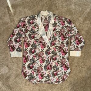 Victoria’s Secret Vintage Gold Label White Floral Paisley Satin Trim Nightgown
